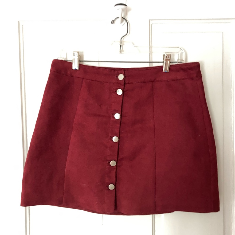 Red faux suede pencil skirt